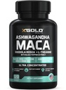 Ashwagandha 5 000mg + Maca Root Black, Red, Keltainen 4 000mg, Rhodiola & L-Theanine: 30:1 uute Ashwagandha kapselit, 20:1 Extract Maca juurikapselit - täydennysosa miehille ja naisille