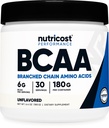 Nutricost BCAA Powder (ei maustettu, 30 tarjoilua) - Kasvissyöjä, ei-GMO, Gluteeniton, Optimaalinen 2:1:1 suhde