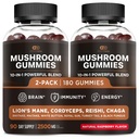 Tehokas NUTRA Mushroom Gummies 2500mg ... 10 Blend w/Lions Mane, Reishi, Chaga, Cordyceps & More ...