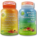 Liposomal C 1500 mg + Vegaani Koko ruoka Multivitamiini ilman rautaa - energiaa ja immuuni tukea Bundle kanssa Organic Acerola Cherry, Camu Camu & Rikastettu kanssa koko elintarvikkeiden .