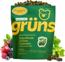 Gruns Adult Sugar-free Super Greens Gummies - Superfood Gummy Bears kanssa Spirulina, Klorella, Kuitu & prebiootit digestiiviselle terveydelle, Adaptogen täydentää 20 vitamiinit ja mineraalit, 2 viikon tarjonta