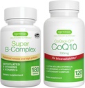 Super B-Complex 180 tablettia + korkea imeytyminen CoQ10 100 mg 120 Softgels Energy Bundle, Methylated Release B Complex + CoQ10 E- ja D-Limonene-vitamiini, Igennus