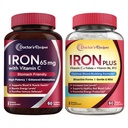 Lääkärin reseptit Silitysrauta 65 mg & Iron Plus Bundle, terve rautataso & verituki, rautatabletti 60 ct & rautakapseli 60 kt
