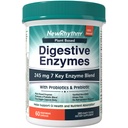 NewRythm Dgestive Enzymes 245 mg, Probiootit ja prebiootit, kasviperäiset, 7 avainentsyymiä, digestio, ravinneabsorptio, Proteaasi Amylaasi & Lipaasi, 60 vegan-kapselia
