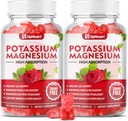 Kalium Magnesium täydentää Gummies aikuisille Lapset, Sokeriton kalium Gummies tukee jalkakramppeja ja lihasten terveys, korkea imeytyminen Magnesium Gummies Vadelma maku 120 Ct