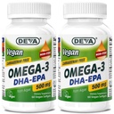 DEVA Vegan Omega-3 DHA-EPA 500MG 2-pakkaus Ei Carrageenia, ei kalaöljyä Algae, ei-GMO, 60 Liivate-vapaa Softgels Ea