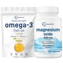 Micro Ingredients Omega-3 Fish Oil 4,200mg & Magnesiumoksidi 400mg Bundle Pack Wild-Caught Fish, Lemon Flavored, Burpless Elemental Form for Max Concentration