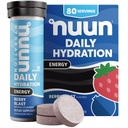 Nuun Energy Electrolyte -tabletit, joissa on ginsengiä, vihreää teeuutetta, B12-vitamiinia, B6, B5-vitamiinia, magnesiumia ja 4 muuta elektrolyyttiä, gluteeniton ja vegaaninen, karhunvatukka, 8-pakkaus (80 tarjoilua yhteensä)