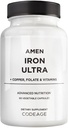 Amen Iron Ultra Supplement + Kupari, Folaatti, C-vitamiini ja B12-2-Kuukausi tarjonta - Ferrous Sulfate Rautavitamiini - 65 mg per Serving - Foolihappo - Ei-GMO pillereitä - 60 kapselia