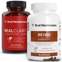 Real Sienet RealClarity (60ct) ja Reishi (90ct) Kapselit Bundle - Sieni täydentää mielen selvyyden, keskittyä, rentoutua, uni & pitkäikäisyys - Vegan, ei-GMO, todennettu tasot beta-Glukaanit