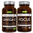 Omega-3 & D3 1000iu + Focus Brain Booster Bundle, Fast-Acting 1-a-Day EPA & DHA rTG Wild Fish Oil + Kofeiini, L-Theanine, Tauriini & L-tyrosiini, B-vitamins, Sinkki & Kupari, Igennus