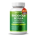 RHODIOLA ROSEA täydennysosa- 11-in-1 Natural Blend kamomilla L-Theanine Ashwagandha Holy Basil Valerian Passionflower - 150 Count - Made & Tested in The USA