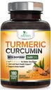 Turmeric Curcumin Supplement 2600mg - 95% Curcuminoids kanssa Organic Turmeric & BioPerine Black Pepper Extract Best Imeytyminen, Natural Vegan Joint Support, ei-GMO, pullotettu USA - 180 kapselia
