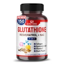 Glutationi Supplement Active Alennettu muoto, Rikastettu Resveratrol, NAC, Kollageeni, Hyaluronihappo, C-vitamiini - Advanced antioksidantti immuniteetille ja detox 150 kapselia