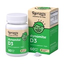 Renzon Dynamiitti D3-vitamiinia, lasten D3-vitamiinia, 60 sokeritonta melty-välilehtiä, vihreä omenamakua