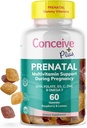 CONCEIVE PLUS Prenatal Gummies - DHA, Foolihappo, D3-vitamiini, C, Sinkki ja Omega 3, Natural Lemon + Vadelma maku, 60 Lukumäärä, 30 päivän tarjonta