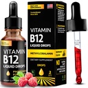 B12-vitamiini Nestemäiset tippurit - Vegaani B12-vitamiinit 5000 mikrog Metyylikobalamiini Nopeasti toimiva B-vitamiini Kompleksinen nestemäinen B2, B3, B6 - ei-GMO, Ei meijeri, soija ja sokeri, Vadelma maku, 2 fl. oz.