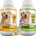Amazing Combo Omega-3 Fish Oil ja Probiootit koirille - puhdas Kaikki luonnolliset lemmikki antioksidantti - edistää kiiltävä takki, aivojen terveys, Eliminoi ripuli kaasu ja nivelkipu, 120 maukasta purukumia x 2