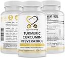 Turmeric Curcumin Resveratrol Nutritional Supplement, antioksidantti ominaisuudet, tukee hyvää tulehdusta ja immuunijärjestelmää, 120 vegan kapselia