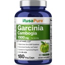 NusaPure Garcinia Cambogia 180 Kasviskapselit 1500 mg (kasvissyöjä, ei-GMO, Vegan)