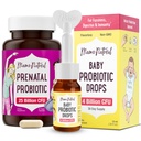 Mama Natural Prenatal Probiootti & Baby Probiootti Drops Bundle Gut, Vaginal & Immuuni tuki äidille + Ruoansulatuskanavana vauvalle Imeväisten probiootit ...