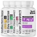 Youth & Tonic 4X Body Detox and Cleanse for Women & Men with Liver Support, Munuaisten ja Colon Cleanse and CandeEase Matrix. 180 pilleriä