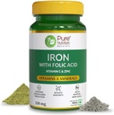 Iron Folic Acid Supplement - 120 Veg tablettia sinkkiä, C-vitamiinia ja B12-vitamiinia miehille ja naisille