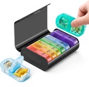Zannaki Metal XL Weekly Pill Organizer 2 Kertaa päivässä, Suuri Matkustaa päivittäin pillerilaatikko 7 Päivä, Kannettava viikko Kahdesti pillerin haltija kontti, AM PM pilleri tapauksessa lääketieteen vitamiini lääkkeitä täydentää, musta