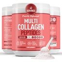 Puhtaasti optimaalinen Multi Collagen Powder for Women - 5 Types Hydrolysed Collagen Peptides with Biotin & Hyaluronic Acid for Hair, Skin, Nails, Bones & Joins - makuamaton, helppo sekoittaa, 42 tarjoilua