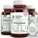 Luonnollinen Nutra GTF kromipolynikotinaatti ChromeMate, tukee kehon aineenvaihduntaa, tukea sydämen terveyttä, ylläpitää kehon rasvan taso, parantaa digestiota, sydän- ja verisuonitautien terveys, 200 mikrog, 120 vegan tablettia