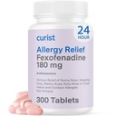 Curist Fexofenadiini Hydrochlorothiade 180 mg (300 tablettia) - 24 HR Antihistamiini Allergy Relievent Tabletit (300 kreivi) Koko päivän vahvuus Yleinen Fexofenadiini Bulk Non Drowsy Allergia Relief