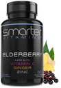 Smartter Elderberry kapselit + C-vitamiini + inkivääri & sinkki, rohdosvalmiste, voimakas musta vanhusmarjauute Antioksidantti vitamiini, 60 vegaanisia pillereitä