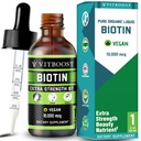 Ekstra vahvuus 10 000 mcg Biotin Liquid Drops kanssa Organic Berry Flavor ... 60 tarjoiluja... Vegaani Formula tukea hiusten kasvua, vahvat kynnet, terve iho... EI keinotekoisia säilöntäaineita