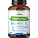 Zazzee Myo-Inositolikapselit, 2000 mg per annos, 120 vegaanista kapselia, ihanteellinen annostus 40:1 suhde, 100% kasvissyöjä, Hormonitasapaino & terve munasarjatoiminta tuki, kaikki luonnolliset ja ei- GMO