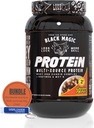 Maailmanlaajuinen ravitsemus Bundle: Black Magic Multi-Source Casein Protein Powder-Whey, Egg Albumin Enzymes, Micellar Casein & MCT-Muscle Mass Gaining Bodybuilding-sucolate PB Puffs 2LB & Keychain
