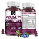 Quercetin Gummies with bromelain 2378mg - Sekoita Elderberry, Echinacea Purpurea Extract, Sinkki, C-vitamiini, D3,K2, Complex Tukee Immuuneja, sydän- ja hengityselinten, Vegaani Gummy for Adult & Kid