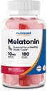 Nutricost Melatoniini 10mg, 180 Gummies, Mansikka Maku - Gluteeniton, ei-GMO, Ei maissisiirappi