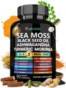 Adndale Sea Moss Musta siemen öljy Ashwagandha Inkivääri kapselit. SeaMoss-kapselit, joissa on mustaa siemenöljyä, Ashwagandhaa, kurmeeria, Moringaa, rakkoranneketta, Burdock-juuria, manukahunajaa, kanelia