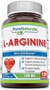 Puhdas Naturals L-arginiini 500 Mg kapselit, tukee sydän- ja verisuoniterveys, tukee tervettä Immuniteettia & Hormoni terveys, edistää tervettä verenkiertoa (120)