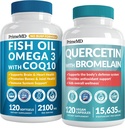 4-in-1 Fish Oil Omega 3 Lisäravinteet (2100mg) - Omega 3 Fish Oil with vitamiineja D3 & K2 ja CoQ10 & 28-in-1 Quercetin kanssa bromelain täydentää päivittäin immuunipuolustustukea (120ct)