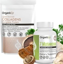 Organixx Clean Surfaced Collagen Powder, makuton, 20 tarjoilua & Luomu sieniä täydentää (60 kasvissyöjän kapseli)