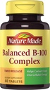 Nature Made Balanced B-100 Ajallinen vapautuminen (Tiamin, Riboflaviini, Niasiini, B6, B12, Biotiini, Pantoteenihappo ja Foolihappo) Tabletit 60 Ct