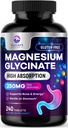 Magnesium Glycinate Kelated for Max Imeytyminen - tukee luun, lihasten, hermojen ja sydämen terveys, luonnon uni ja stressi tuki, paras magnesium täydentää pillereitä koko kehon tuki - 240 tablettia