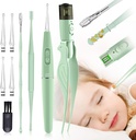 Korvavahanpoistotyökalut,9 Pack korvan puhdistustyökalu,Ear Pick 2 LED-valot,Rakennettu USB korvavaha poistolaite lapsille ja aikuisille