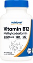 Nutricost-vitamiini B12 (Metyylicobalamiini) 2000mcg, 120 kapselia - Kasvissyöjäkapselit, GMO:ton, gluteeniton B12-lisä