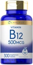 Carlyle-vitamiini B-12 500 mikrogrammaa 300 tablettia kasvissyöjä, ei-GMO, Gluteeniton lisäaine