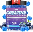 Kreatiini Monohydraatti Gummies miesten & naisten 120 CT - 7200mg Creatiini Monohydraattia per tarjoilu, purutabletti Monohydraatti lihasten tuki & energia Boost, sokeriton, vegaaninen (BlueberryFlavor)