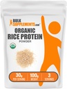 BulkSupplements.com Organic Rice Protein Powder - Vegan Plant Protein, makuamaton - Vegaani & Gluteeniton, 30g per tarjoilu, 100g (3.5 oz) (Pakkaus 1)
