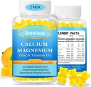 Kalsium Magnesiumsinkki Gummies aikuisille ja lapsille, 1000 mg sokeriton kalsiumsitraattilisä, korkea imeytyminen Magnesium Glycinate Gumies D3-vitamiinia ja K2-vitamiinia - luun ja lihasten terveys (2 pakkaus)