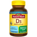Nature Made D3-vitamiini 2000 IU (50 mikrog), Luun, hampaiden, lihasten ja immuuniterveyden tukiruokalisä, 250 Softgelia, 250 päivän ruokahuolto